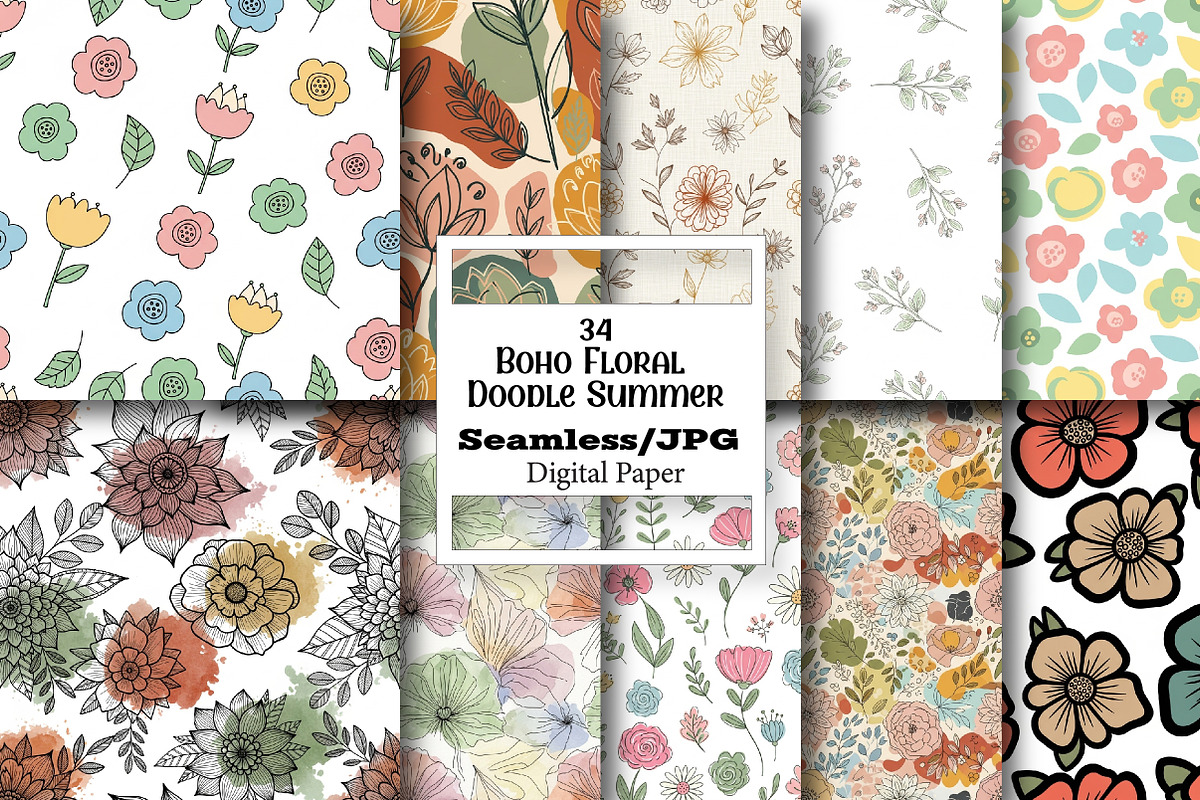 Boho Floral Doodle Patterns Summer P, a Pattern Graphic by Wow Magic (Photo 2 of 3)