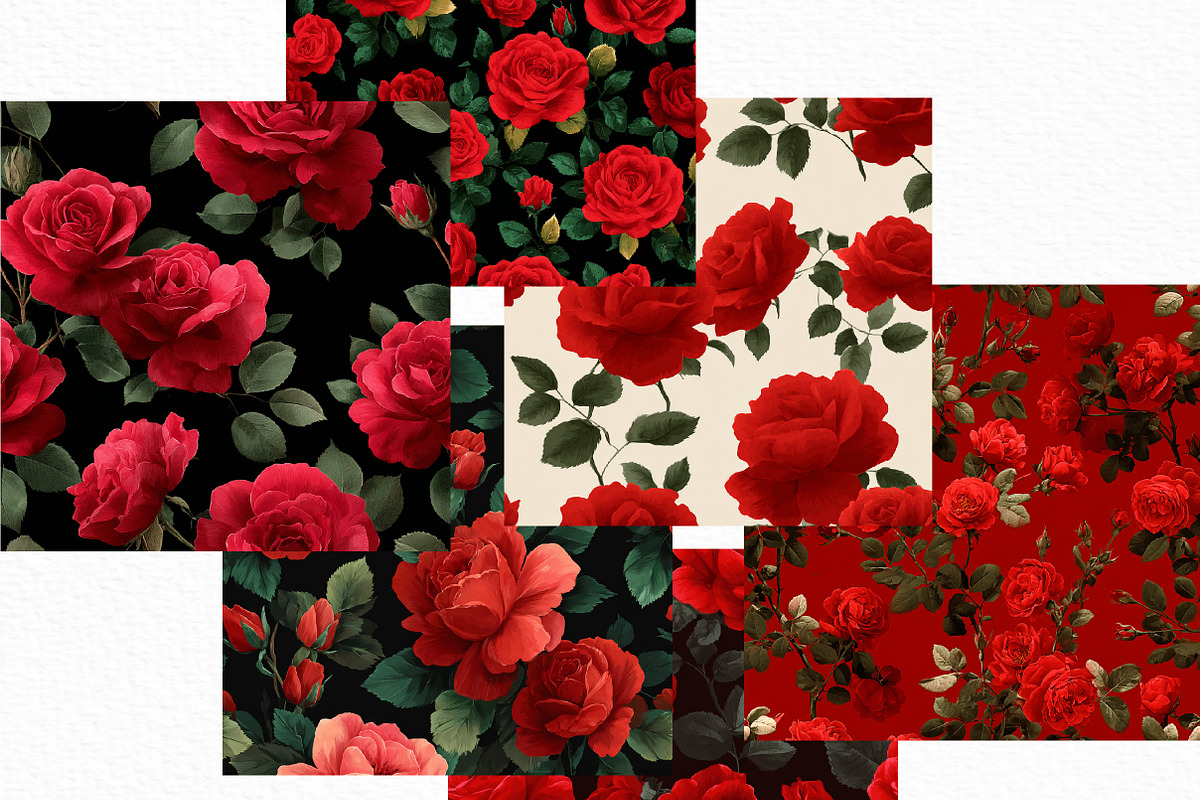 Seamless Red Rose Pattern, an Illustration by Craft Nest (Photo 3 of 6)