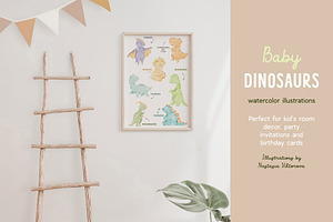 Birthday Baby Dinosaurs Watercolor