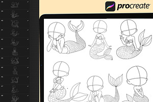 50Procreate Chibi Mermaid Pose Stamp