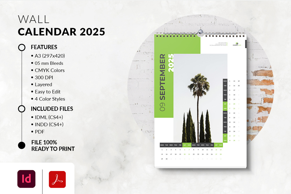 A3 Size Wall Calendar 2025, a Stationery Template by MstArtwork (Photo 2 of 5)