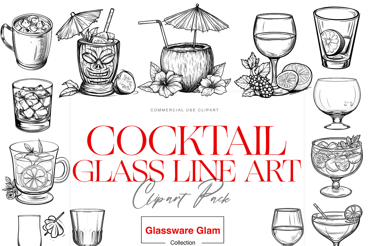 Cocktail Glass Line Art, Wine Glass, a Food Illustration by BrushstrokeArtGB (Photo 1 of 9)