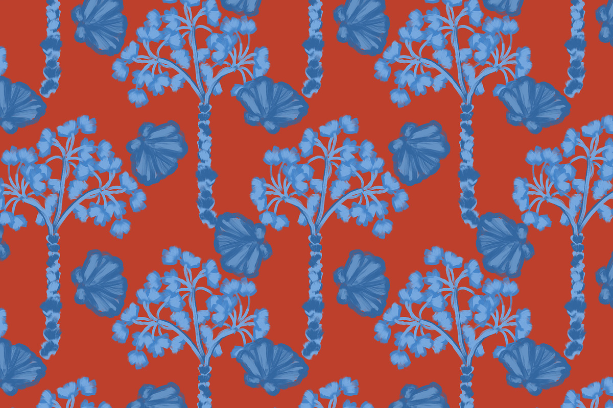 Tropical palms brown blue pattern, a Pattern Graphic by Nocito Design (Photo 3 of 6)