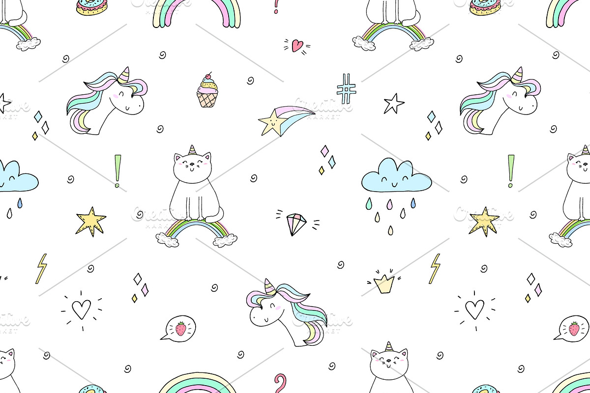 Cute unicorns patterns collection., a Pattern Graphic by Irene_Boiko_ART