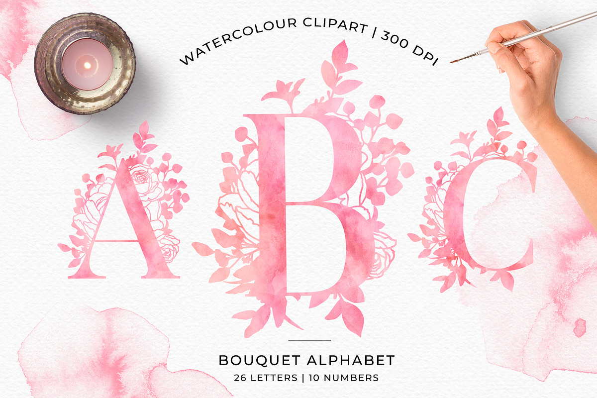 Watercolour Floral Alphabet Clipart, an Illustration by Tommy & Tilly Design (Photo 1 of 6)