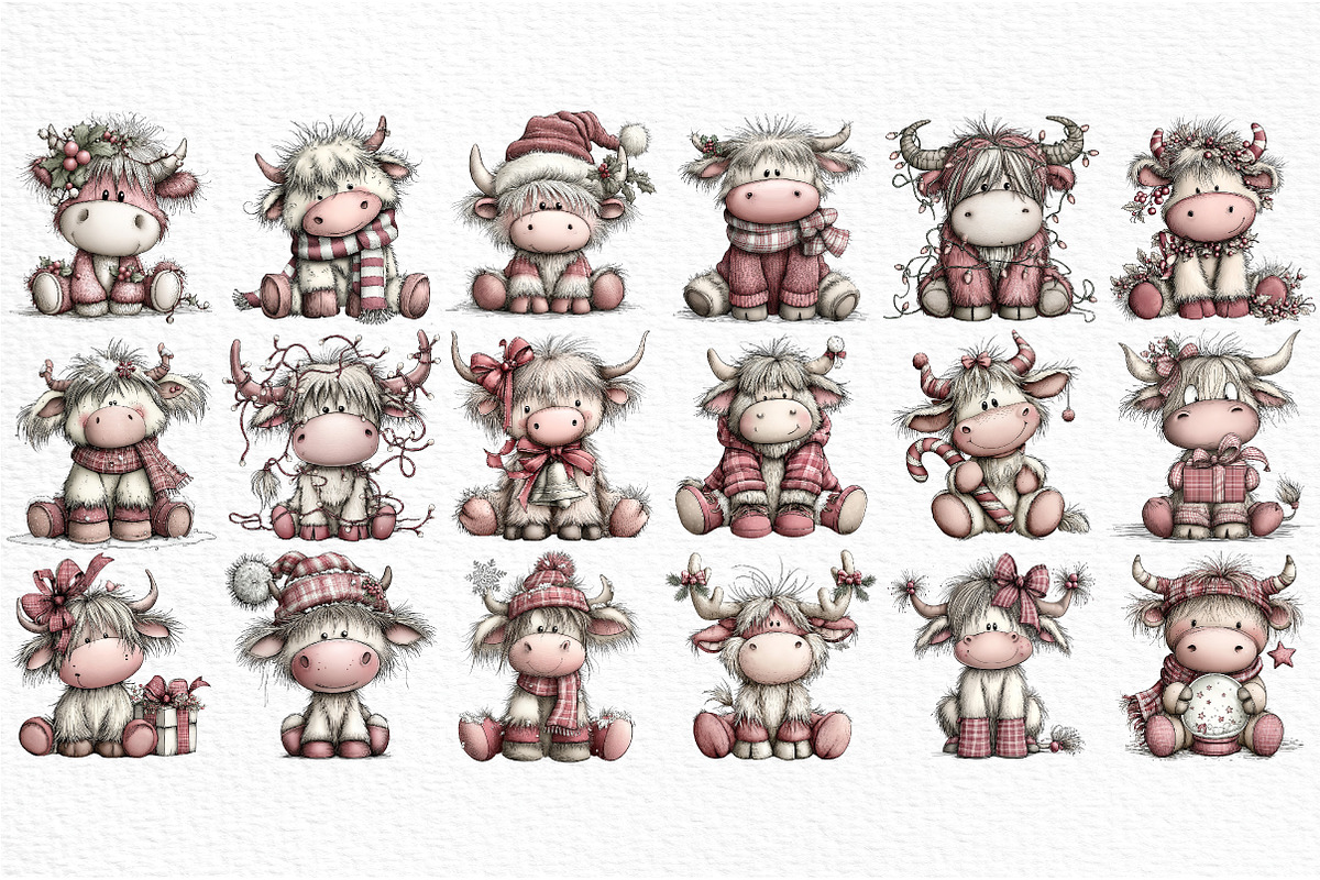 Christmas Highland Cow Clipart, an Illustration by Craft Nest (Photo 5 of 6)