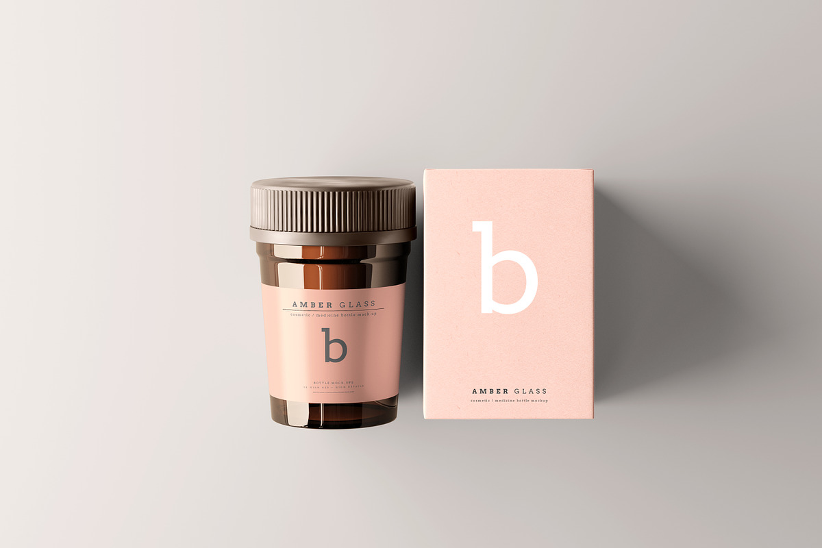 Amber Glass Pills Bottle Mockups, a Cups & Container Mockup by pmvch (Photo 6 of 20)