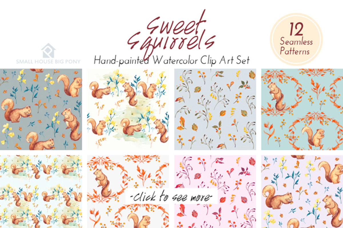 Sweet Squirrels -Huge Watercolor Set, an Animal Illustration by SmallHouseBigPony (Photo 7 of 14)