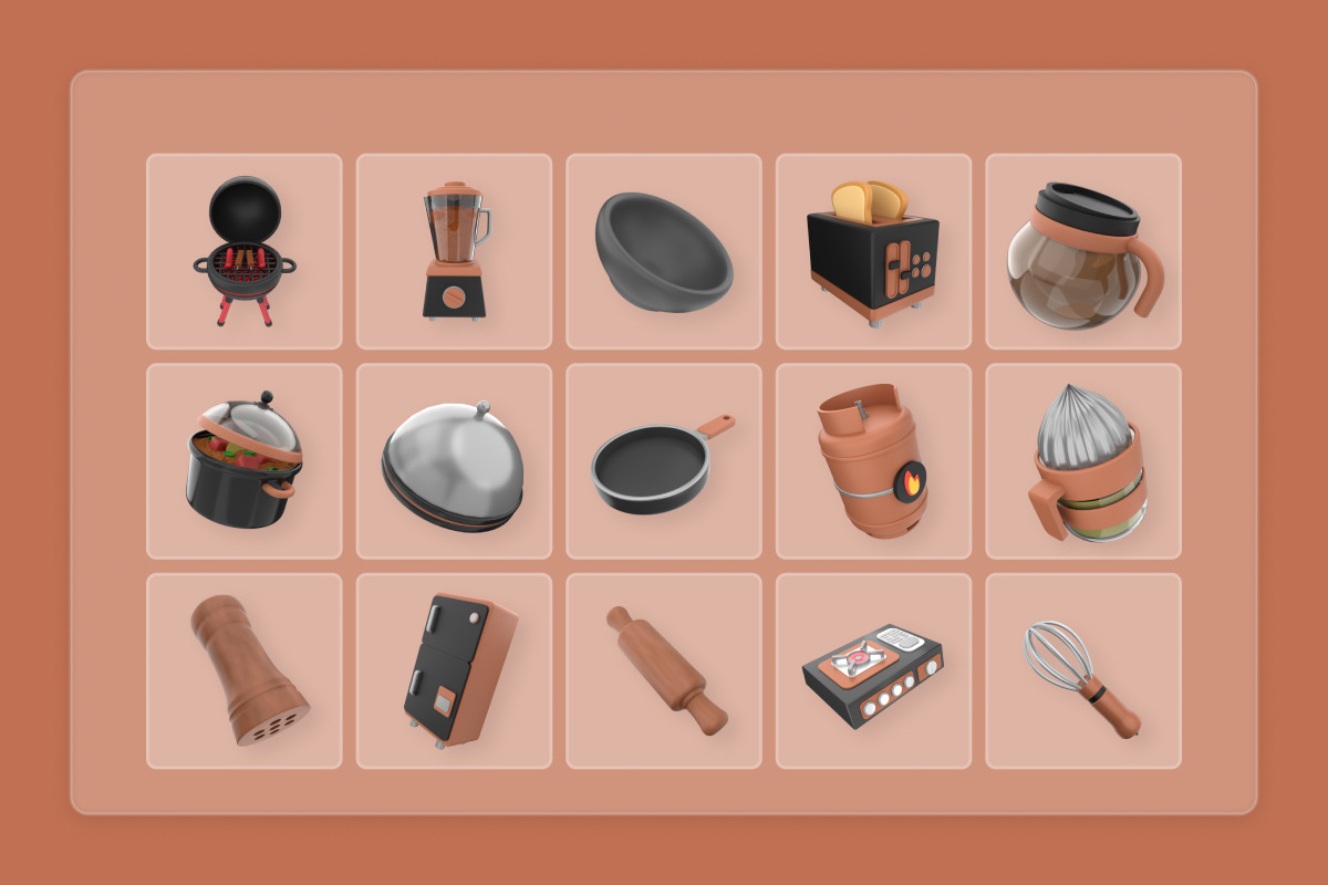 Kitchen Interior 3D Icon Set, a Work Illustration by twinstd (Photo 6 of 6)