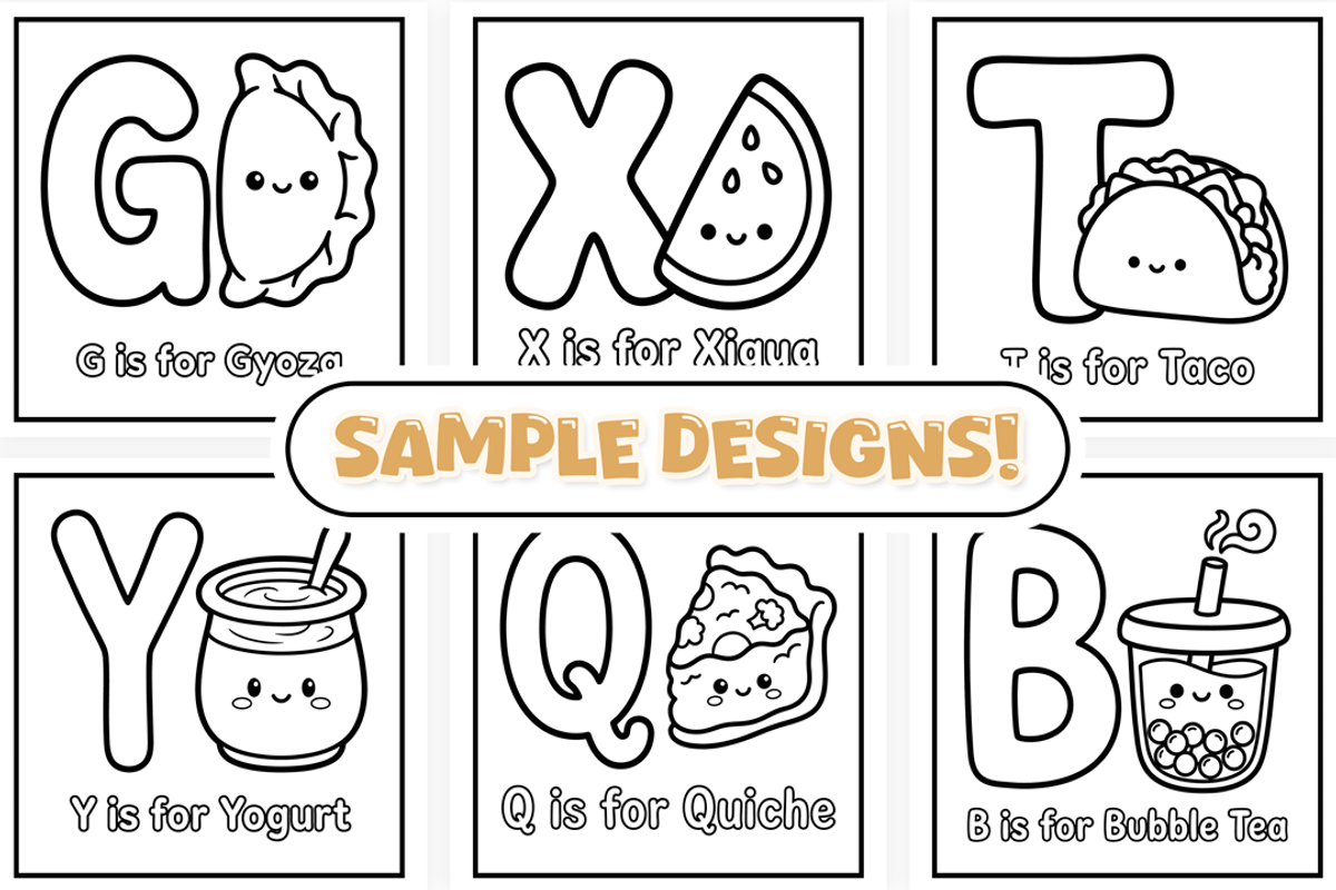 Kawaii Foodie ABC Coloring Book, an Education Illustration by Craftsbeefy (Photo 3 of 4)