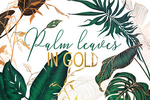 Palm leaves collection in gold