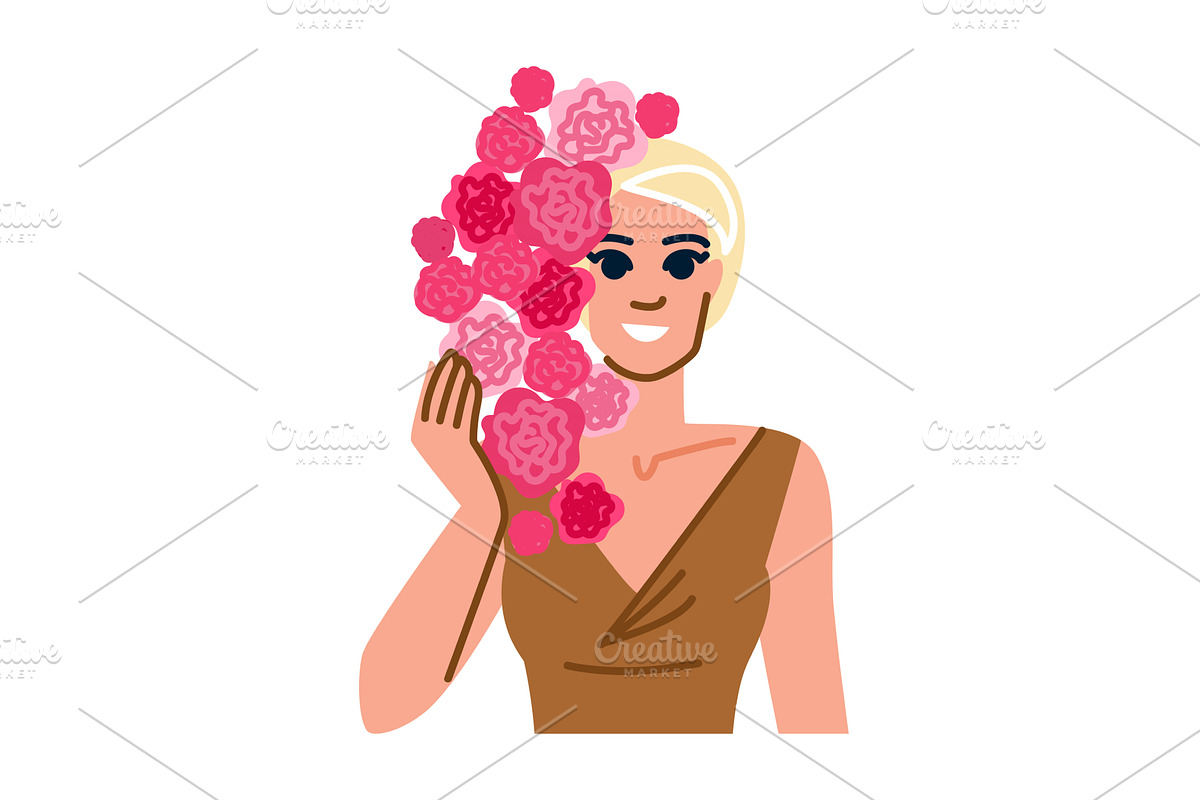 Smiling blonde woman with pink, an Illustration by pikepicture