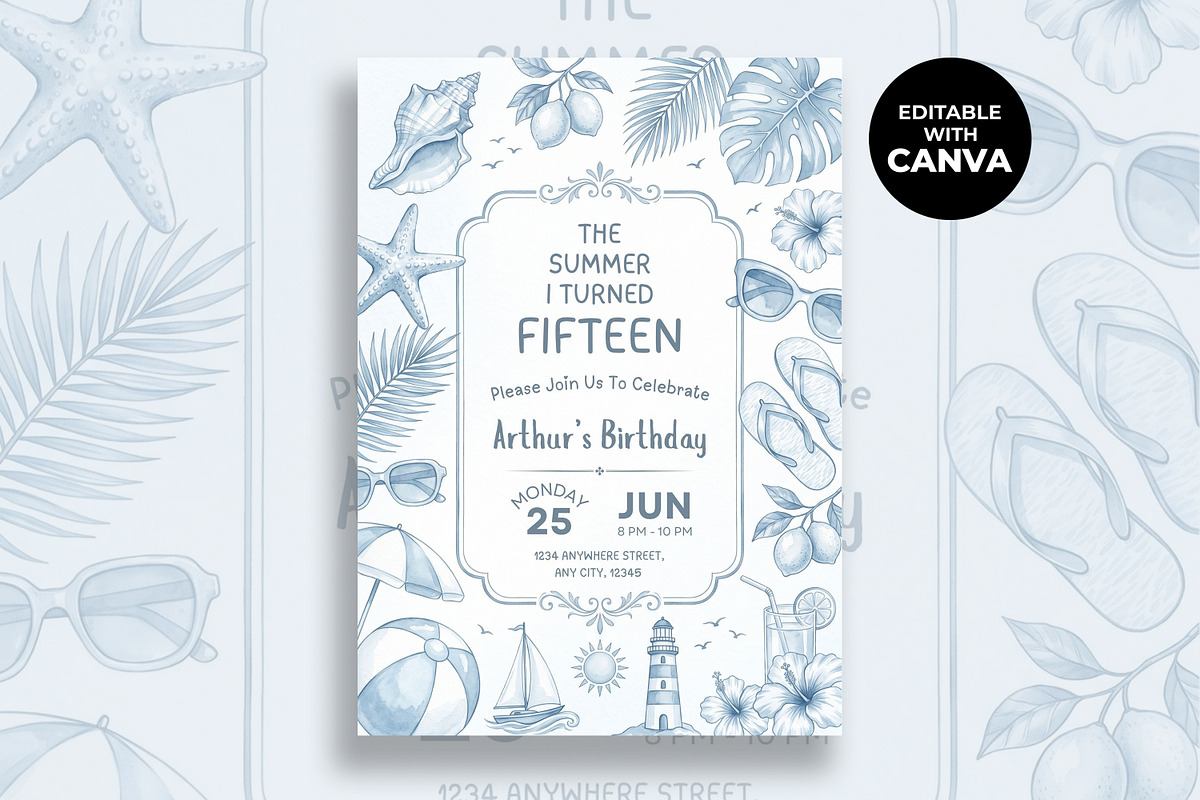 Summer Birthday Invitation, an Invitation Template by M9 Design (Photo 1 of 5)