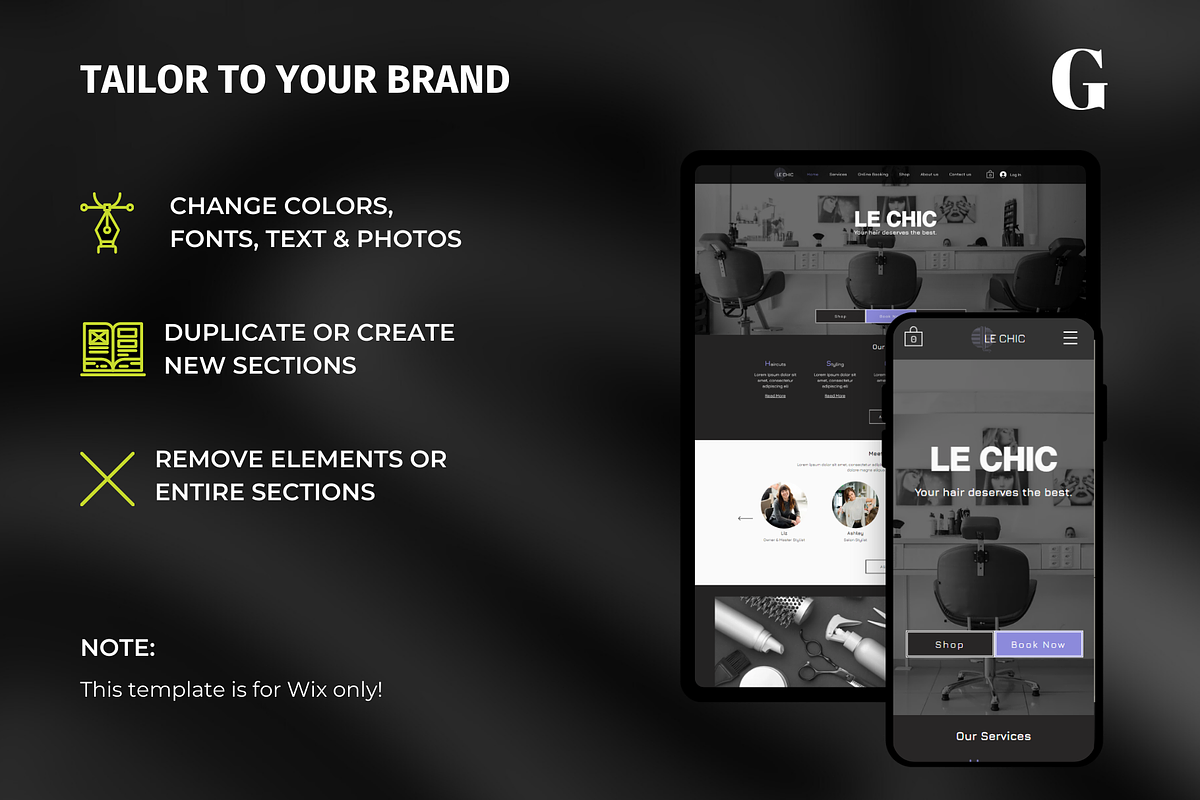Hair Salon Wix Website Template, a Wix Template by Meraki Templates (Photo 4 of 8)