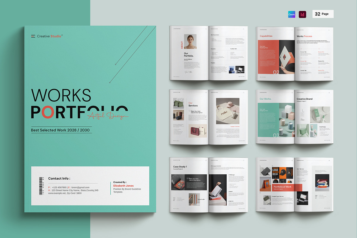 Works Portfolio Template | CANVA, a Brochure Template by Cleffon_Graphic_Studio (Photo 1 of 8)
