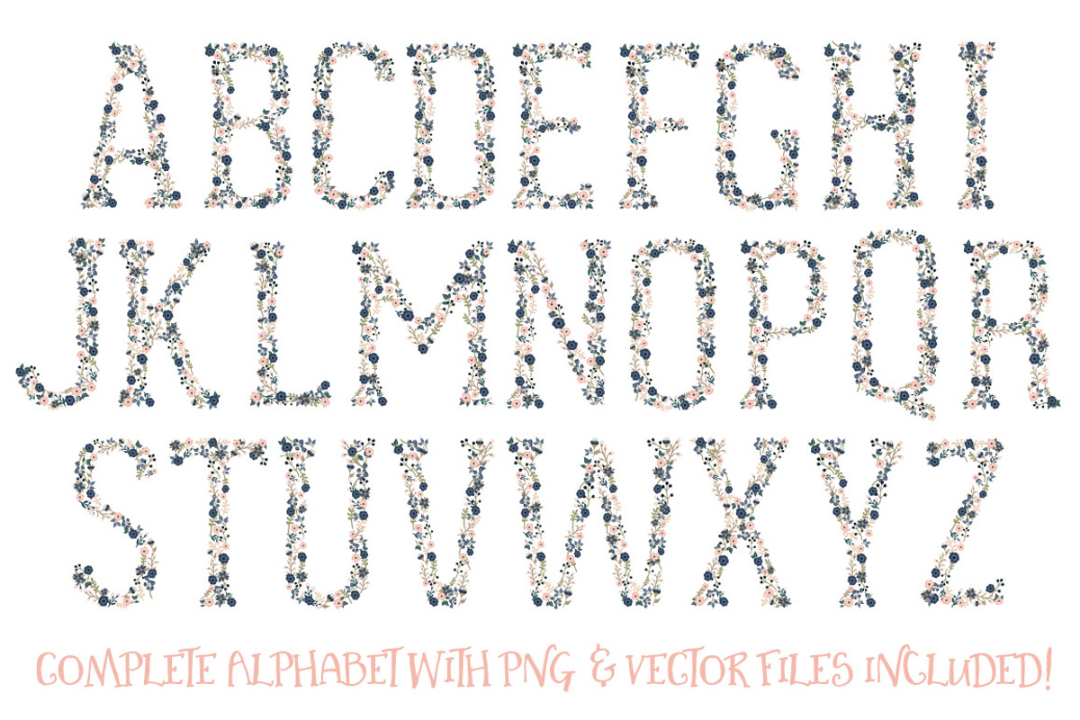 Navy & Blush Floral Alphabet Vectors, an Illustration by Amanda Ilkov (Photo 5 of 5)