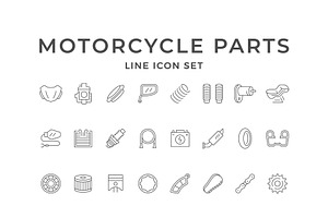 Set line icons of motorcycle parts, an Outline Icon by motorama