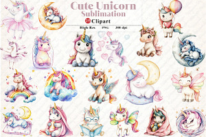 Watercolor Cute Unicorn Clipart, an Illustration by Watercolor design