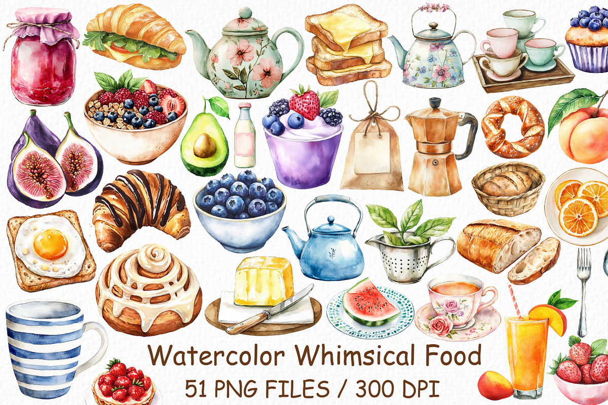 Watercolor Whimsical Food, an Illustration by Design Market (Photo 1 of 3)