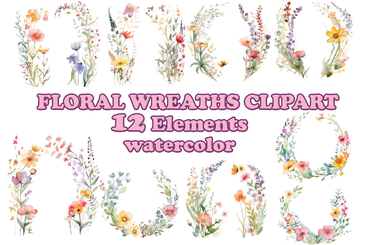 Watercolor floral wreaths clipart, an Illustration by vivastarkids (Photo 1 of 3)