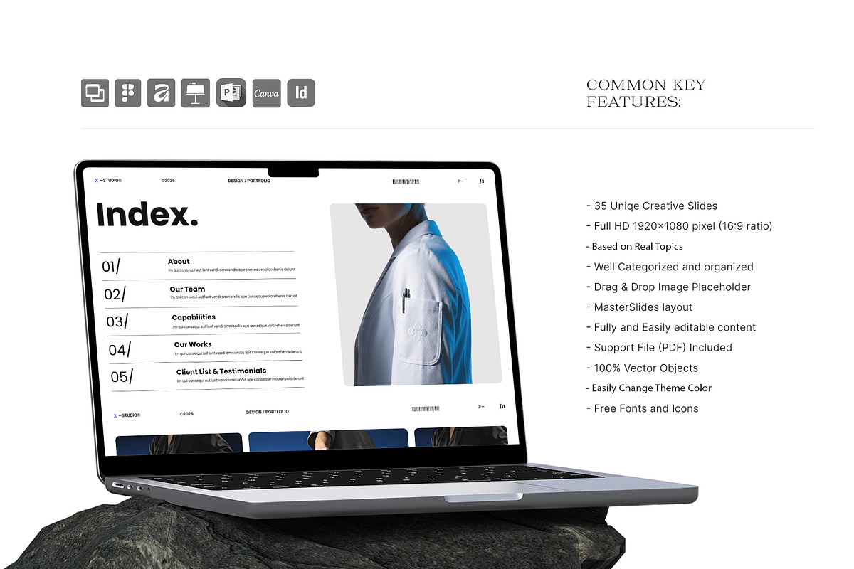 Minimal Design Portfolio Template, a Presentation Template by Studio Monova (Photo 3 of 19)