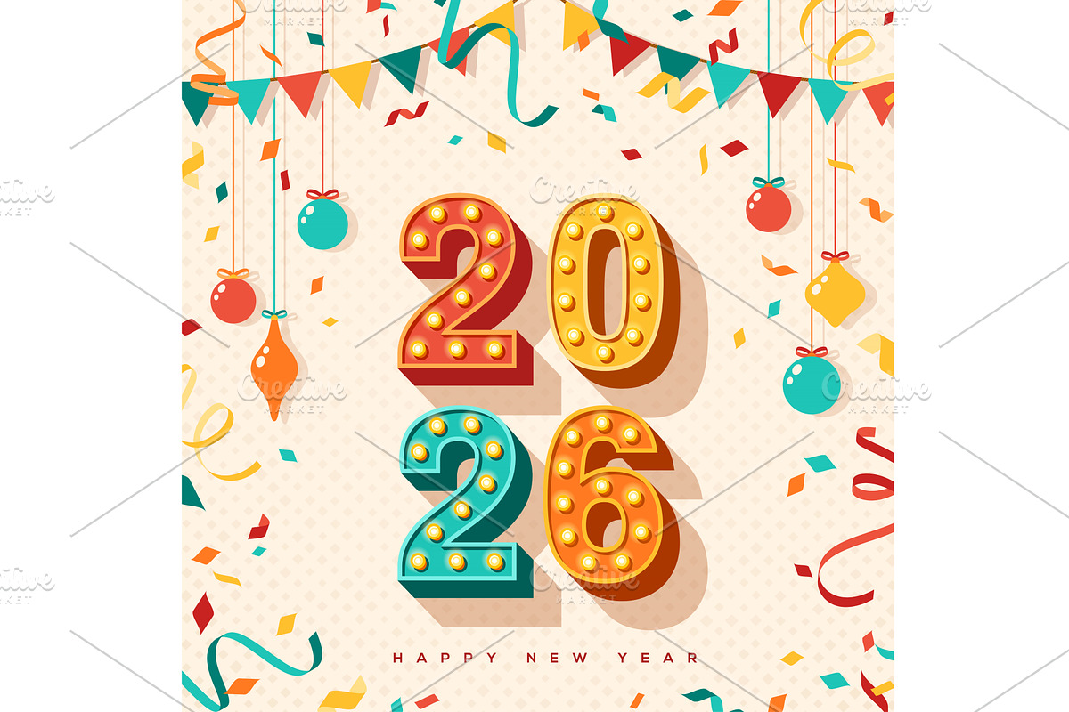 2026 retro New year, an Illustration by kotoffei