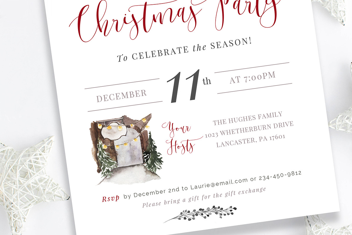Christmas Party Invitation Template, a Stationery Template by By Stephanie Design (Photo 2 of 3)