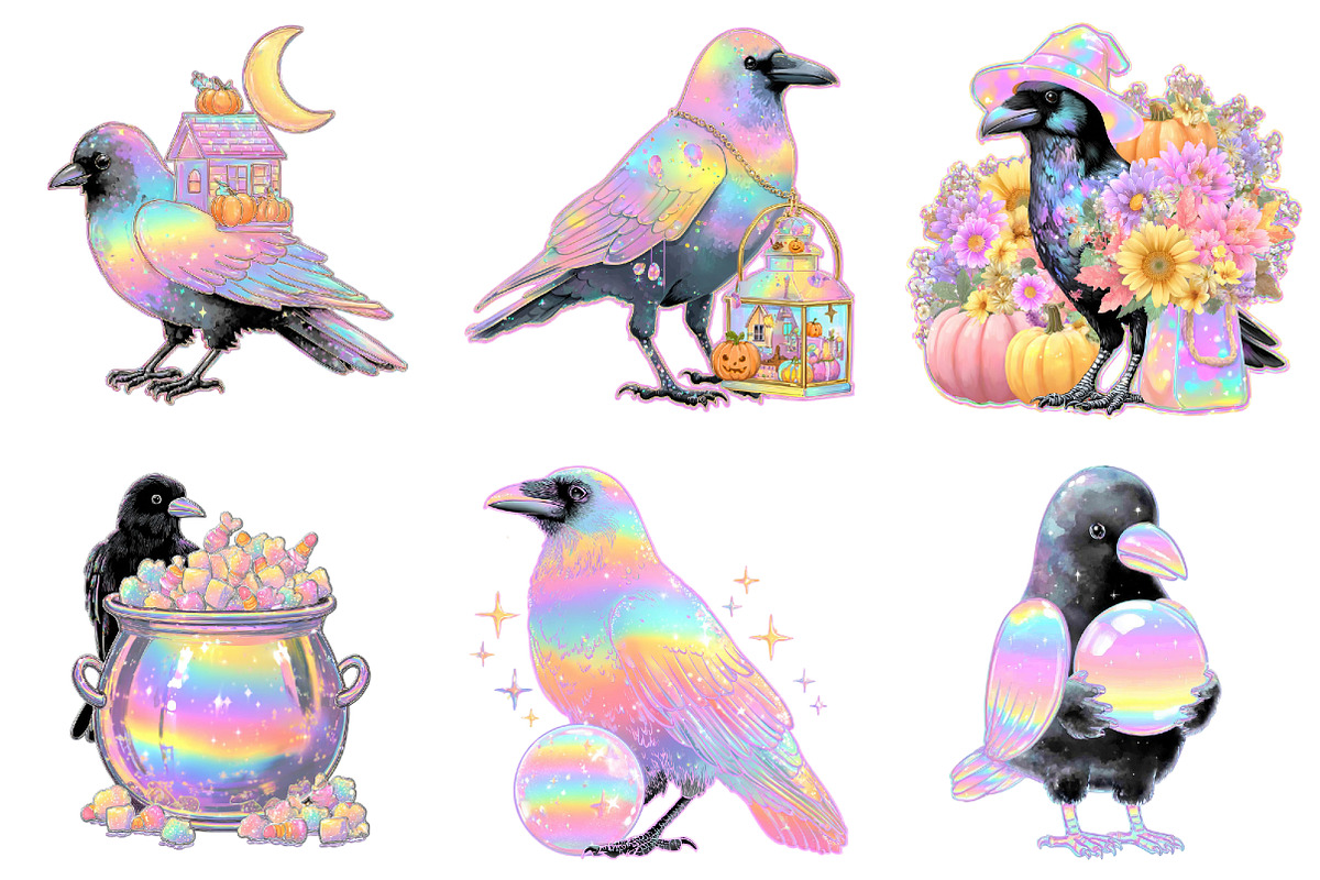 Whimsical Crows Halloween Clipart, a Seasonal Illustration by DreamArtGraphic (Photo 2 of 5)