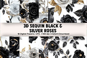 3D Sequin Black and Silver Roses, a Pattern Graphic by PrintablesByFranklyn (Thumbnail 1 of 6)
