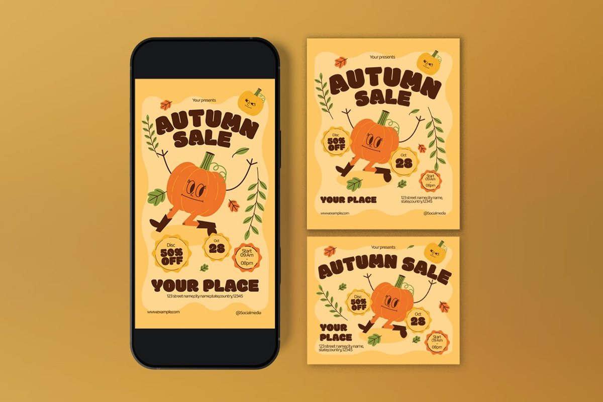 Cream Quirky Autumn Sale Flyer Set, a Flyer Template by graphicook (Photo 3 of 3)