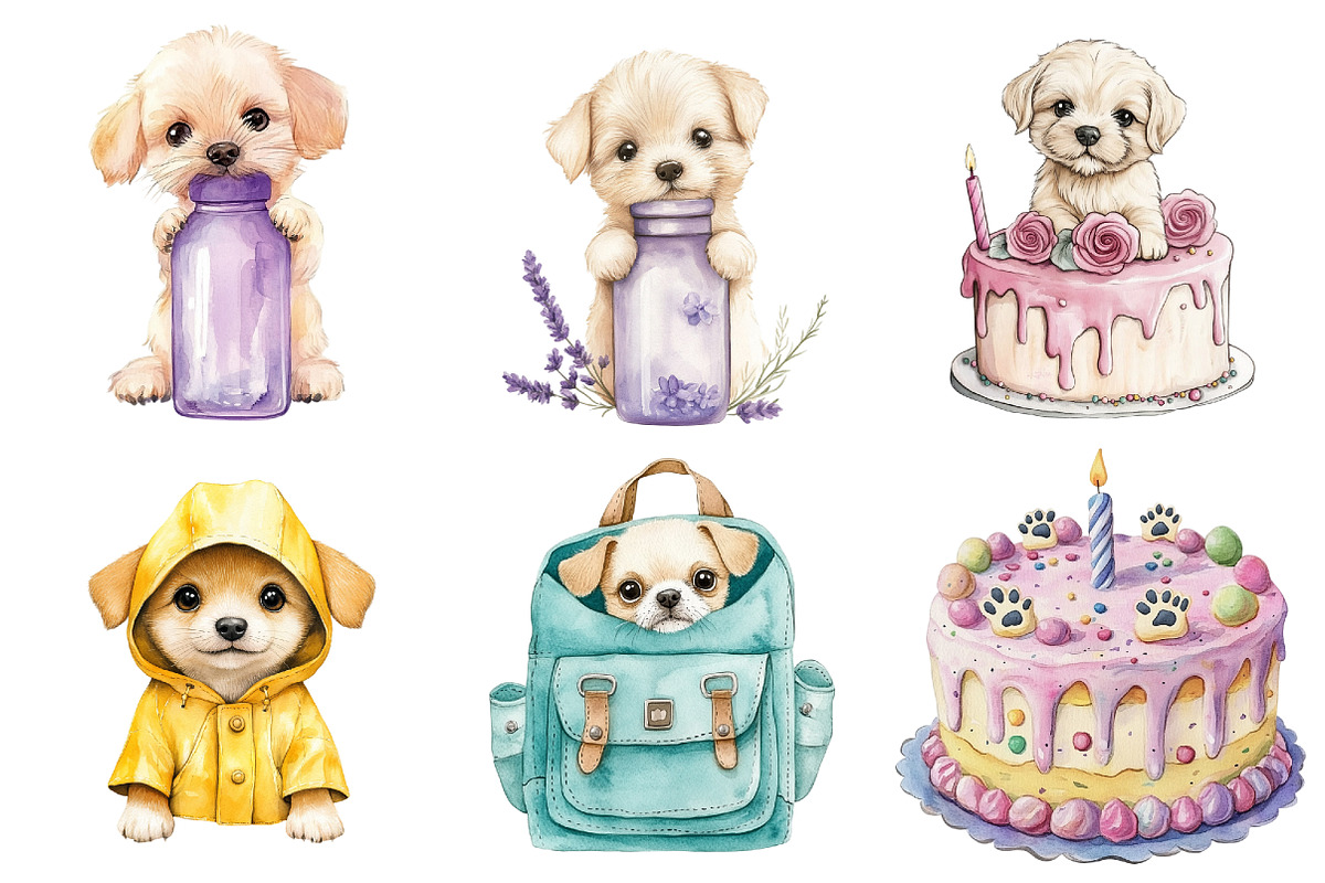 Watercolor Cute Dog Lover Clipart, a Seasonal Illustration by CitraGraphics (Photo 2 of 8)