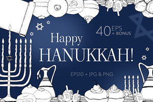 Happy Hanukkah Line Vector Coloring