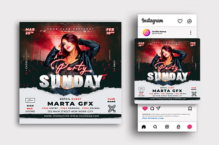 Sunday Party Flyer, Nightclub Flyer