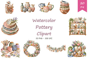 Watercolor Pottery Clipart