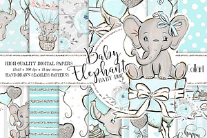 Elephant Digital Paper, Baby Boy