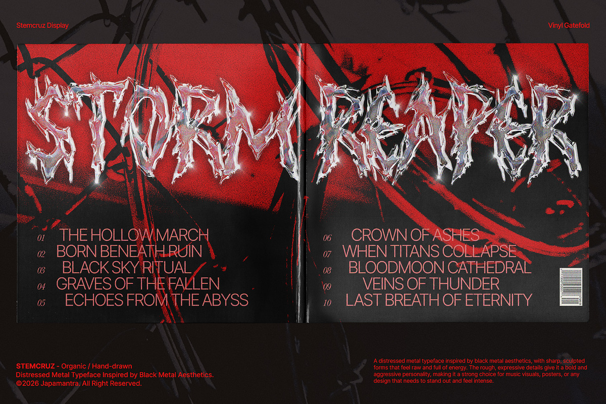 Stemcruz - Distressed Metal Font, a Blackletter Font by Japa Mantra (Photo 3 of 7)