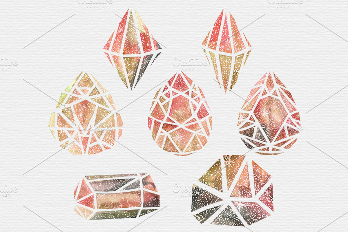Watercolor Galaxy Crystal Clipart, an Illustration by TigerlilyDesignCo (Photo 2 of 2)