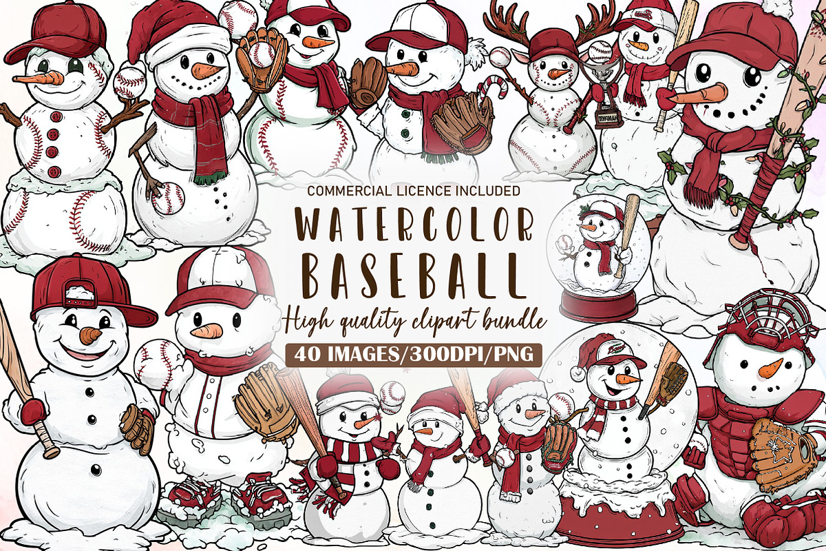 Christmas Baseball Snowman Clipart, an Illustration by Sublimation Artist (Photo 1 of 6)