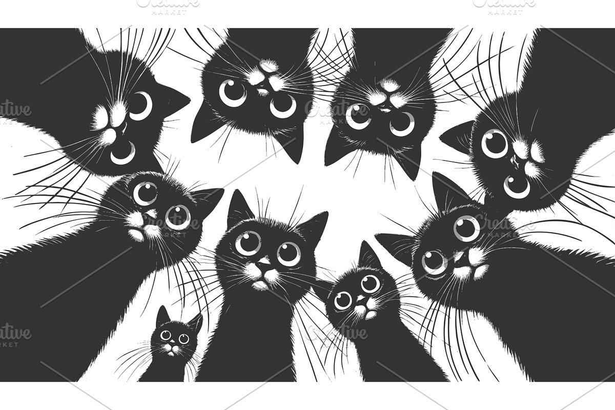 Cute Black Cats Looking Down vector, an Animal Illustration by AlexArt