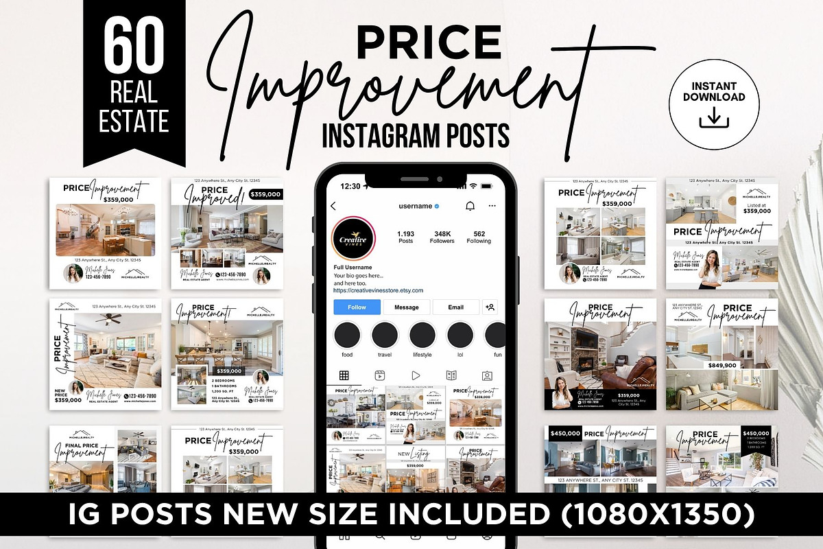 Price Improvement Instagram Posts, a Social Media Template by CreativeVinesStore (Photo 1 of 6)