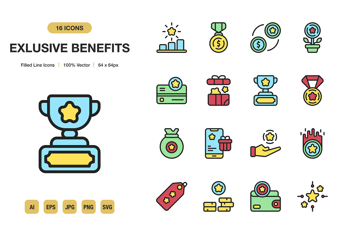 Exlusive Benefits Color Icons, an Icon by Spacepixel Creative