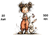 Whimsical Floral Girl and Bunny, an Animal Illustration by GiraffeCreative (Thumbnail 11 of 20)
