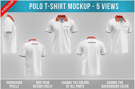 Polo T-Shirt Mockup - 5 Views, a Shirt Mockup by Bruno's Shop