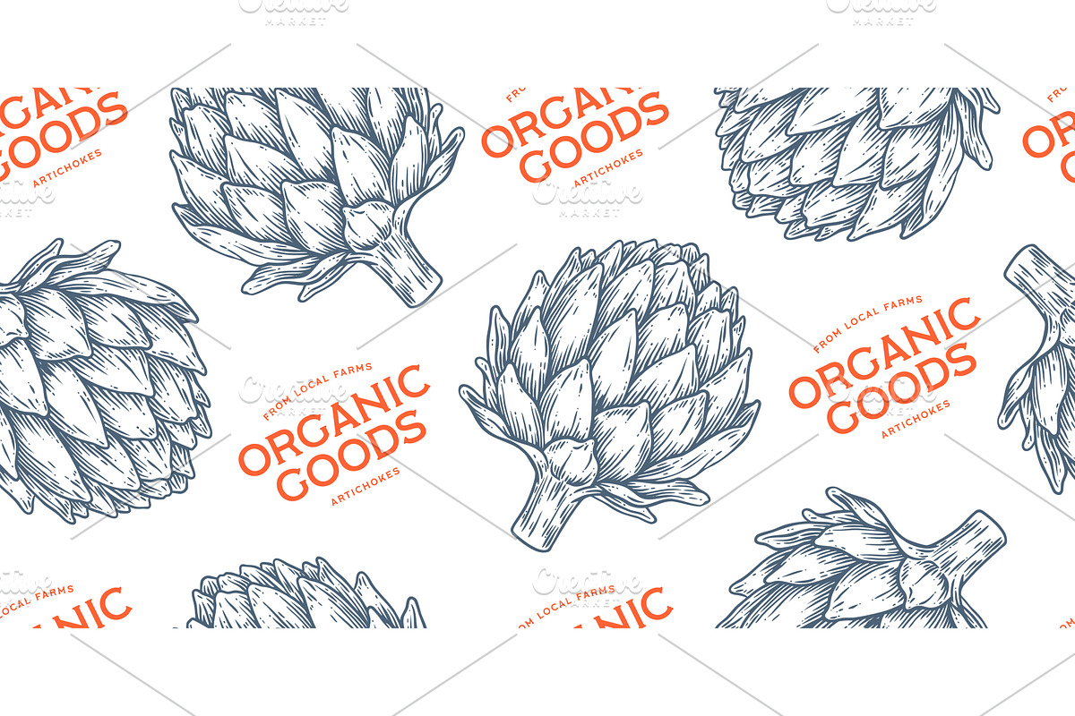 Artichoke, vegetable. Seamless, a Food Illustration by Foxys Graphic