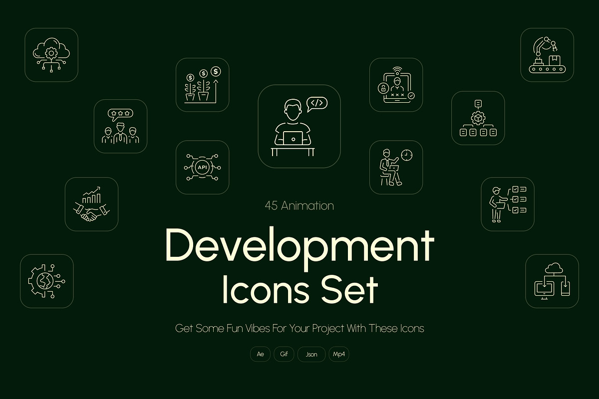 Animated Development Icon Art Set, an Outline Icon by Prosymbols (Photo 1 of 4)