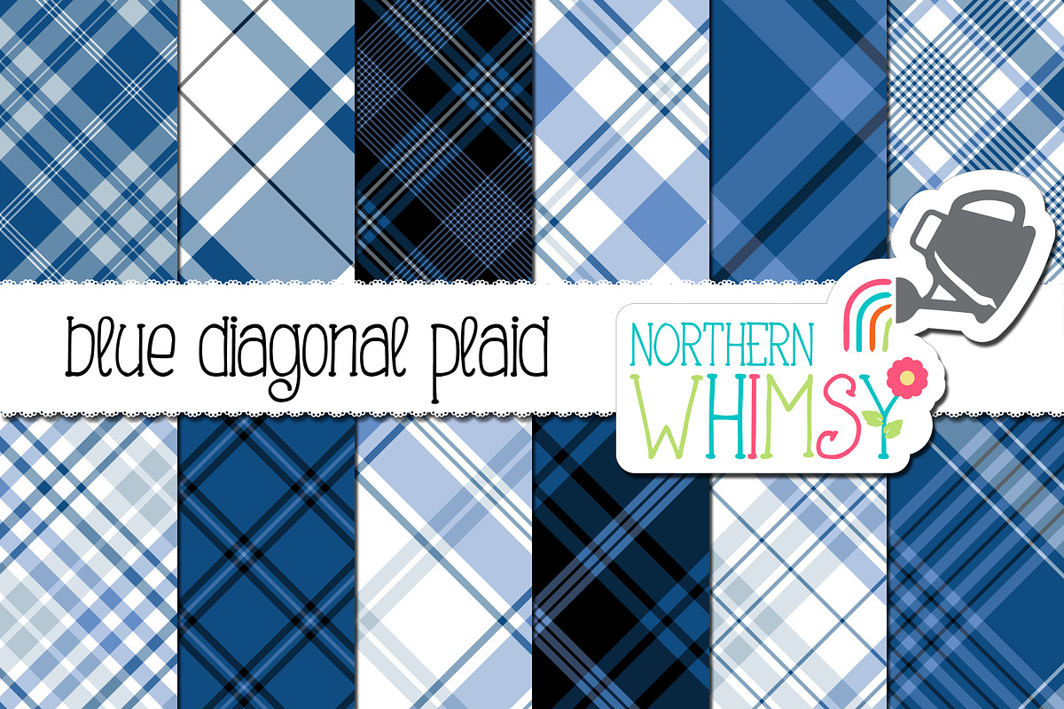 Blue Seamless Diagonal Plaid, a Pattern Graphic by Northern Whimsy Design