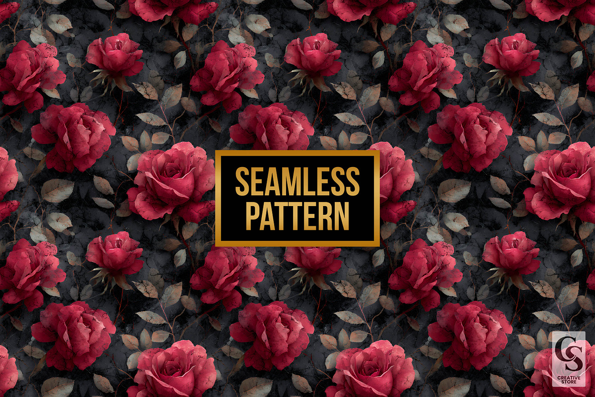Gothic Textured Rose Flowers Pattern, a Pattern Graphic by Creative Store (Photo 4 of 5)