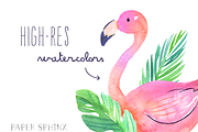 Watercolor Tropical Flamingo Clipart, an Illustration by PaperSphinx (Thumbnail 3 of 3)