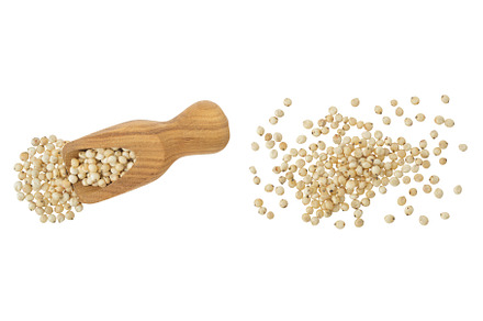 Sorghum seeds in wooden scoop, a Food & Drink Photo by NataPhoto