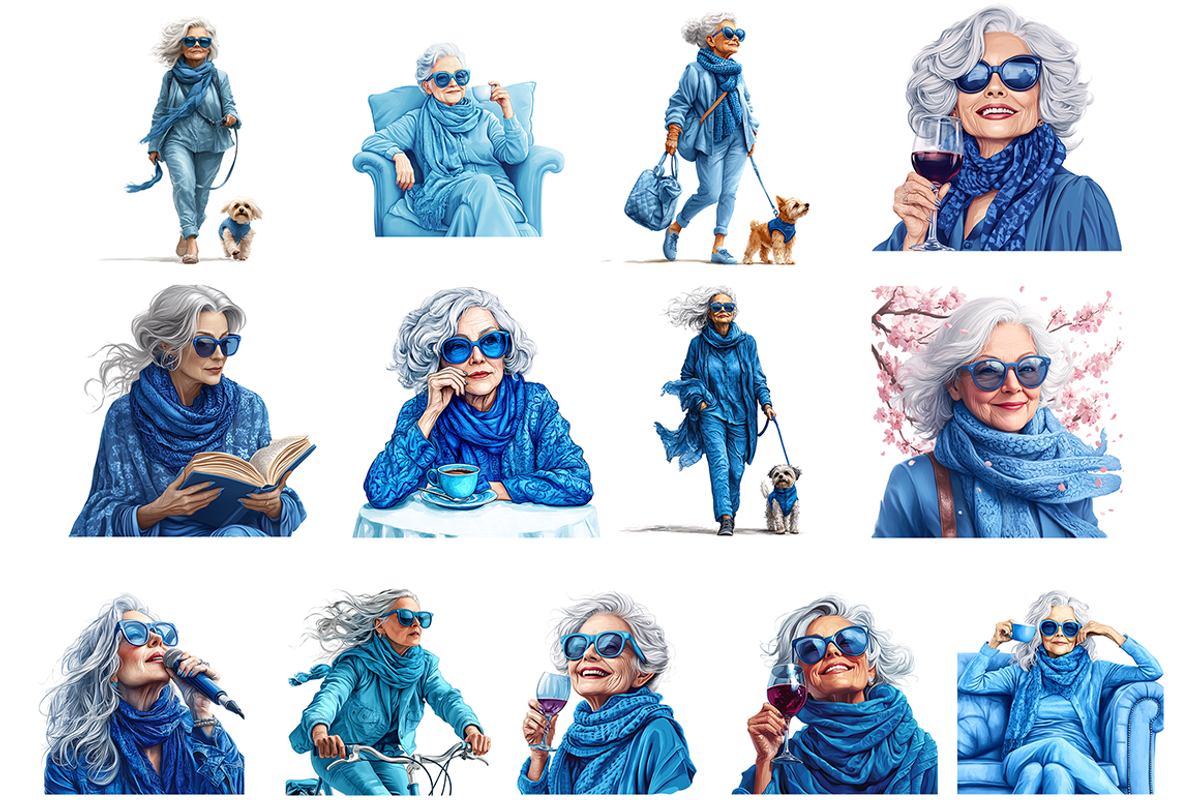 Watercolor Elegant Lady Blue Clipart, a Decorative Illustration by stickermadness (Photo 3 of 3)